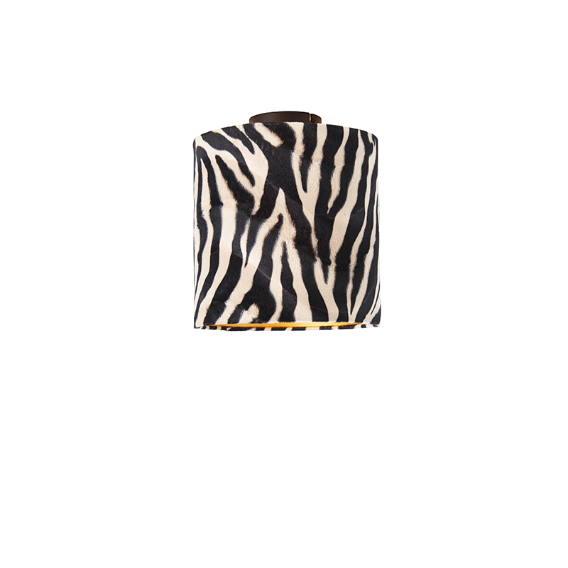 QAZQA Plafondlamp mat zwart met kap zebra 25 cm - Combi