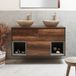 Hudson Reed Meuble sous lavabo suspendu - Chêne foncé - Avec vasques ovale beige - Design moderne - 120 cm - Sans LED - Hoxton