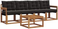 vidaXL - Bank loungeset - 5-delig - Acacia hout - Naturel en zwart