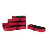 Amazon Essentials 4-delige Reisaccessoireset met Inpakkubussen, Bagageorganizer met Dubbele Ritssluiting, Mesh-bovenkant, Polyester, Klein/Medium/Groot/Slank, Rood