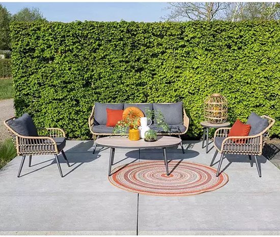 Garden Impressions Margriet loungeset 5-delig - donker grijs/natural rotan/grijs