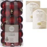 House of Seasons 30x Kleine kunststof kerstballen rood 3 cm inclusief kerstbalhaakjes - Onbreekbare mini kerstballen