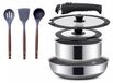Service de cuisine, 8 pièces, avec poignée amovible, empilable, acier inoxydable, poêle de 28 cm
