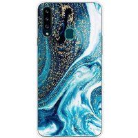 Samsung Galaxy A20s Marbre bleu paillete bedrukt siliconen hoesje
