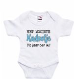 Bellatio Decorations baby rompertje - Kadootje - wit/blauw - vaderdag - babyshower/kraamcadeau 68