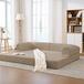 OKWISH Slaapbank 190 x 78 x 65 cm - 2-Zits Bankbed Met Uitklapfunctie - Cordstof - Beige