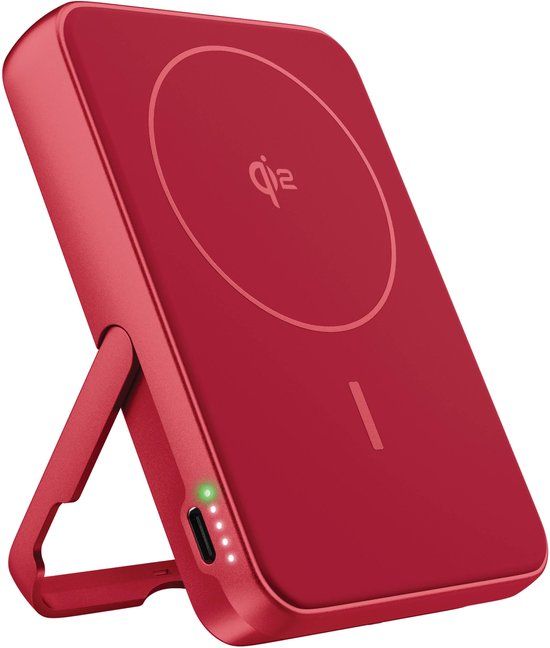 Fresh 'n Rebel Magnetische Powerbank 10000 mAh - MagSafe & Qi2 geschikt - Draadloze Powerbank iPhone & Android - USB-C - Berry Red