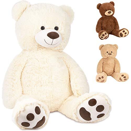 BRUBAKER XXL Teddybeer 100 cm Groot - Wit - Pluche Dier Knuffel