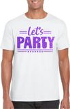 Bellatio Decorations Verkleed shirt voor heren - lets party - wit - glitter - carnaval/themafeest XXL