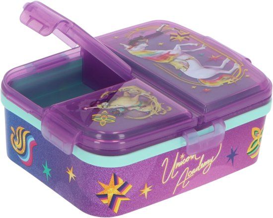 Stor Unicorn Academy Kinderlunchbox – Broodtrommel met 4 vakken – Paars