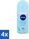 Nivea Energy Fresh Deodorant Roller voor dames - 48 uur bescherming - 50 ml - 4 stuks