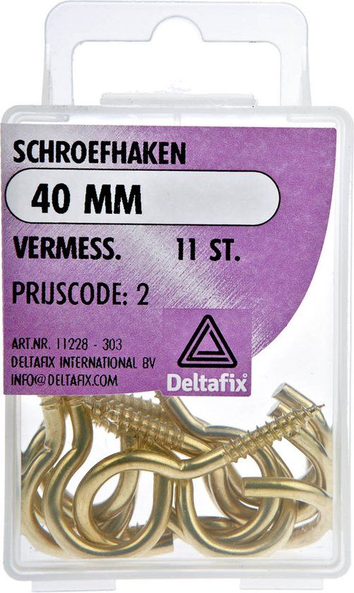 Deltafix Schroefhaken - 11x - vermessingd metaal - 40 mm