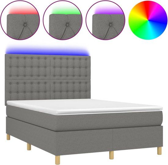 vidaXL Boxspring met matras en LED stof donkergrijs 140x190 cm