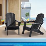 Vevor 2x Adirondack Stoel Tuinstoel Ligstoel Zwart HDPE Inklapbaar Stapelbaar