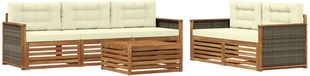vidaXL - Salon de jardin - 5 places assises - Naturel et crème - Acacia bois
