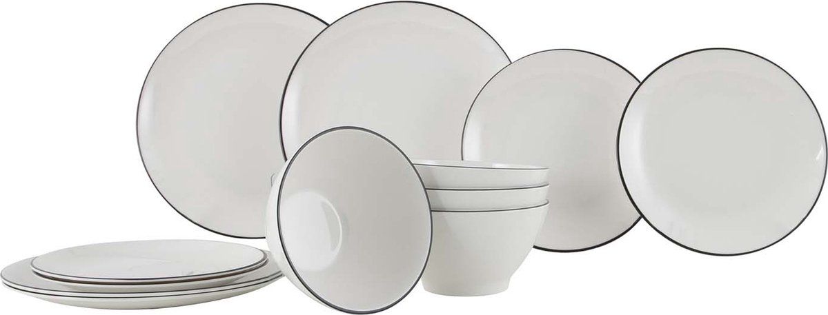 Gimex Linea Line Servies - Zwart - 12-Delig - Melamine - Vaatwasserbestendig