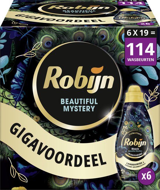 Robijn - Vloeibaar Wasmiddel - Klein & Krachtig - Beautiful Mystery - 6 flessen - 114 wasbeurten - Voordeelverpakking