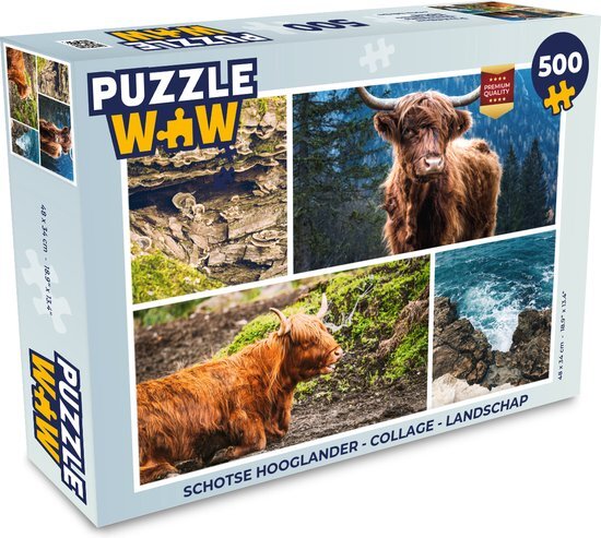 MuchoWow Puzzel Schotse hooglander - Collage - Landschap - Legpuzzel - Puzzel 500 stukjes