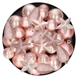 Decoris Kerstversiering Kunststof Kerstballen/Hangers Lichtroze 6-8-10 cm Pakket van 68x stuks - Kerstboomversiering