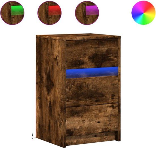vidaXL Nachtkastje met LED-verlichting, bewerkt hout, gerookt eikenkleur