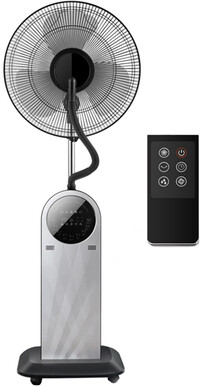 BES LED Ventilator met Water - Aigi Amoni - Mistventilator voor Binnen - Statiefventilator - Staand - Rond - Mat Zwart - Kunststof