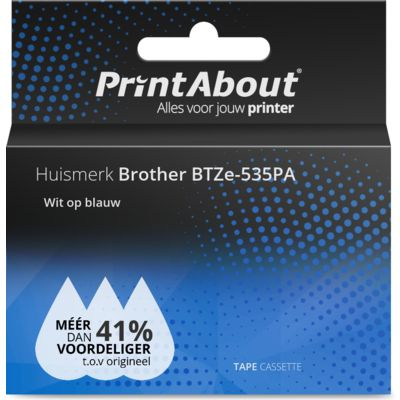 PrintAbout Huismerk Brother BTZe-535PA Tape Wit op blauw (12 mm)