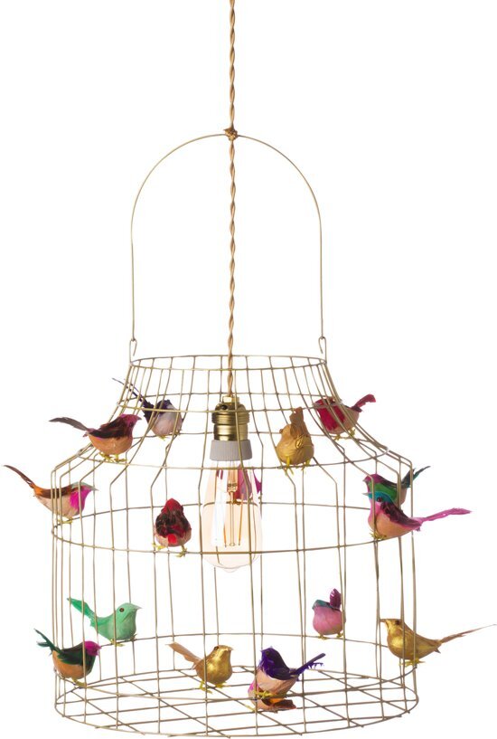 Dutch Dilight Hanglamp kinderkamer goudkleurig met gekleurde vogeltjes nÃ©t echt
