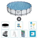 Bestway Rond Steel Pro MAX Zwembad - 549 x 122 cm - Grijs - Inclusief Pomp - Ladder - Afdekzeil - Speelgoed - Vloertegels - 8-delig