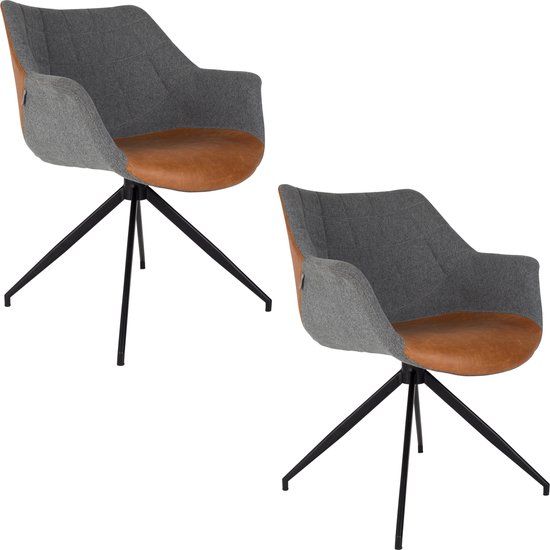 Zuiver Doulton Eetkamerstoelen Armleuning Vintage Bruin - Set van 2