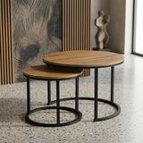 EleganceEssentials Ronde Salontafel Set van 2 – 70 & 50 cm – MDF Hout – Zwarte Poten