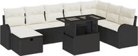 vidaXL Tuinbank Set 9-delig Zwart Poly Rattan