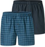 Schiesser Boxershorts set van 2 stuks geweven ruitjes blauw - Boxershorts multipack Heren Onderbroek - blauw