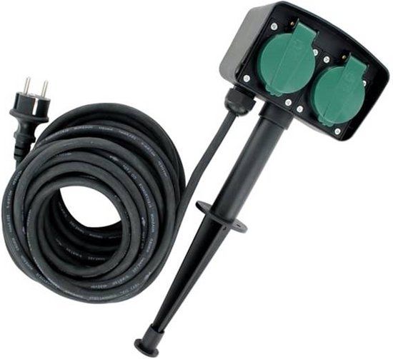 VB Extend Dubbele Tuincontactdoos op Spies - 10 meter - Zwart/Groen