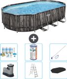 Bestway Power Steel Bestway Ovaal Power Steel Zwembad - 610 x 366 x 122 - Grijs - Inclusief Pomp - Ladder - Afdekzeil Onderhoudspakket - Filter - Schoonmaakset
