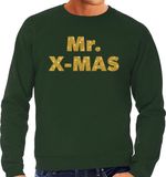 Bellatio Decorations Mr. X-mas Foute Kersttrui sweater - gouden glitter letters - groen - voor heren - kerstkleding L