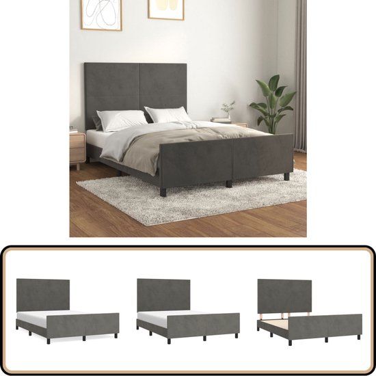 vidaXL Bedframe - 140x190 cm - Fluweel - Donkergrijs