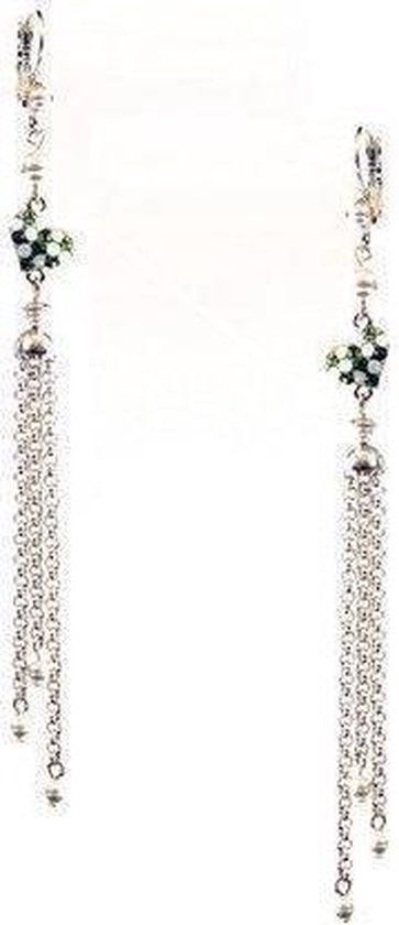 Otazu Dangling Hearts Oorhangers Zilverkleurig Zwart Swarovski kristal
