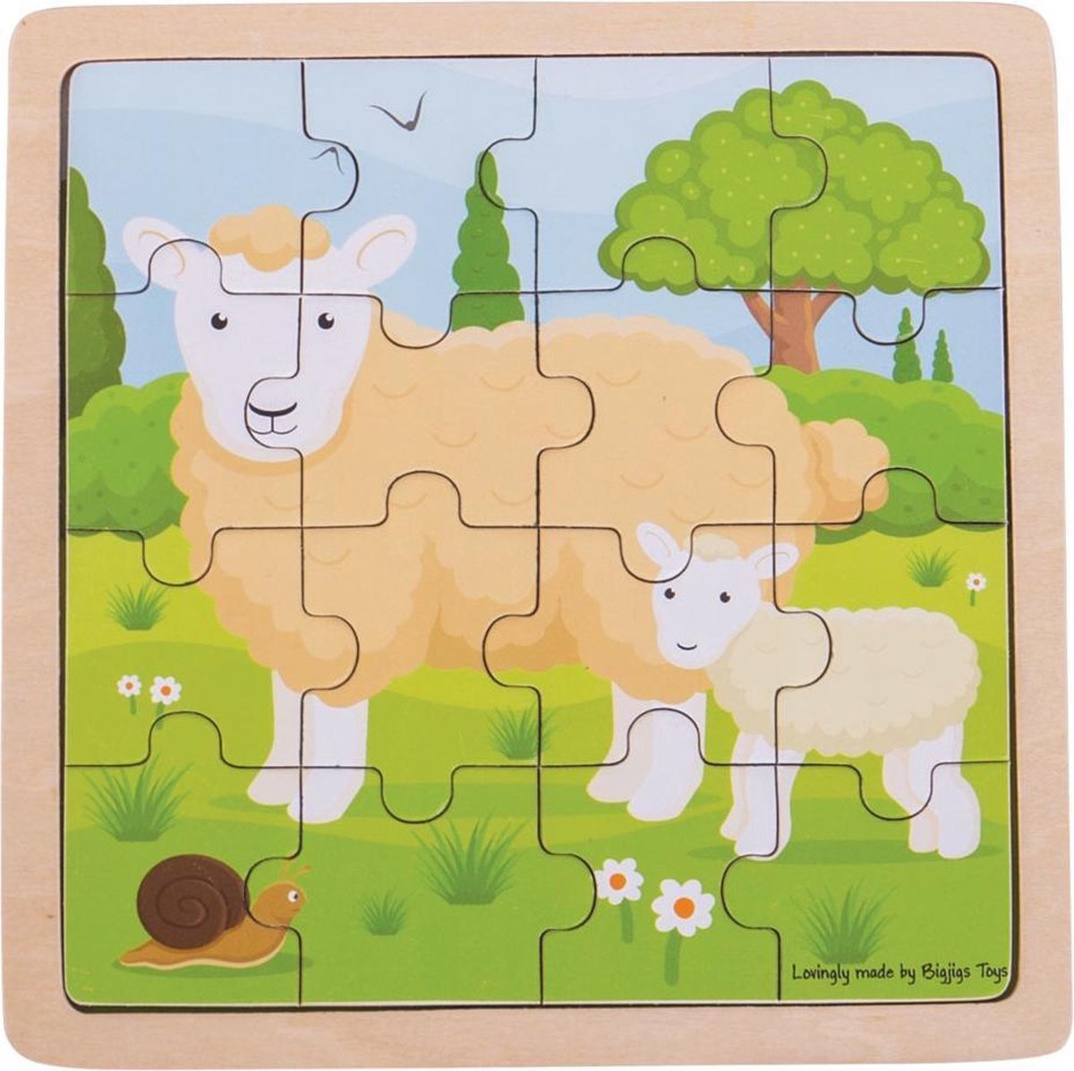 Bigjigs Toys - Houten Puzzel 'Schaap met Lammetje' (16st.)