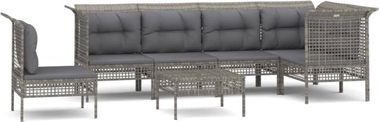 vidaXL 7-delige Loungeset met kussens poly rattan grijs