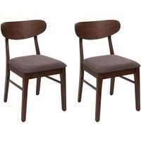 HWC-M59 Set van 2 eetkamerstoelen, keukenstoel, stof/textiel massief hout, donker frame, taupe