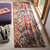 SAFAVIEH Monaco Collection Vloerkleed - 2'2" x 15" loper, paars/oranje, geometrisch ontwerp, ideaal voor veel verkeer in woonkamer, slaapkamer, eetkamer (MNC264V)