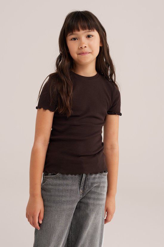 WE Fashion Meisjes slim fit T-shirt met ribstructuur