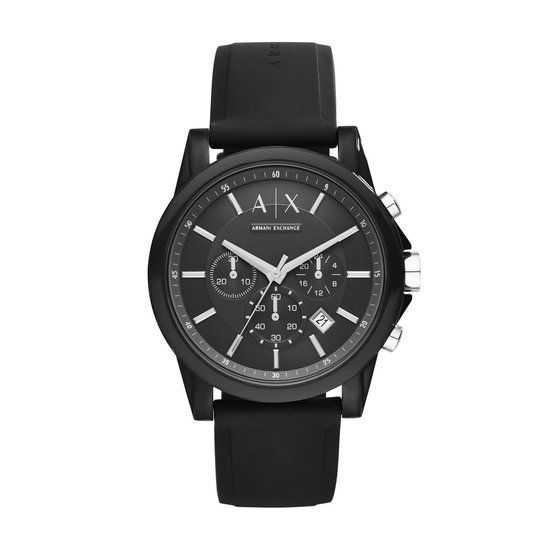 Armani Exchange AX1326 Herenhorloge 44 mm - Zwart | Zwart/Zilverkleurig | Siliconen band