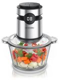 Arendo multifunctionele blender CHOPPER 500 W met een glazen kan van 2 liter, 2 roestvrijstalen messen, 2 snelheden, een display met timer, een veiligheidsslot en een roestvrijstalen behuizing