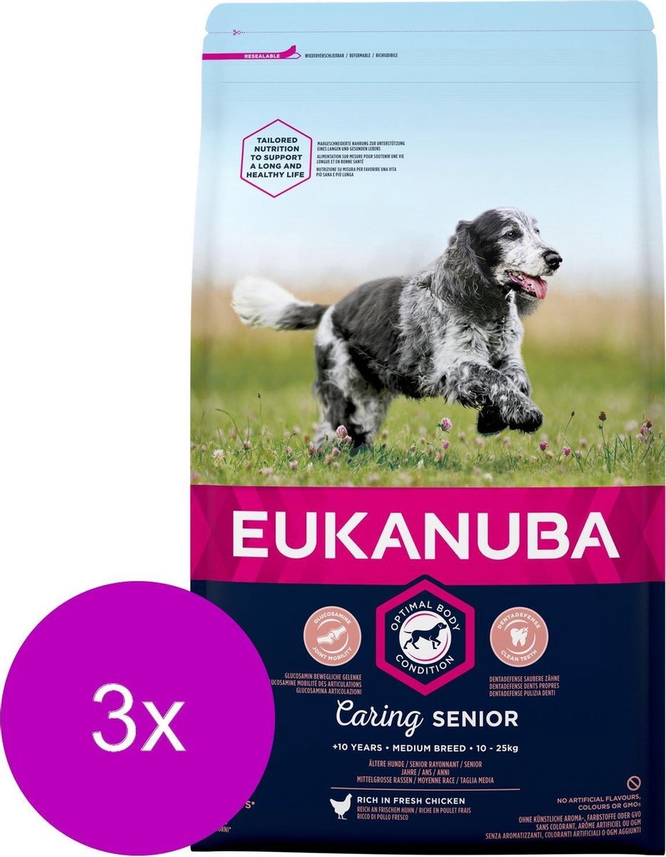 EUKANUBA Caring Senior Medium Breed Kip - Hondenvoer - 3 x 3 kg