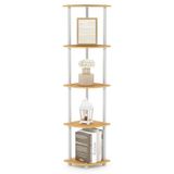 Furinno Hoekplank met 5 niveaus, multifunctioneel rek, composiethout, pvc-buizen, beuken/wit, 29,46 x 29,46 x 146,3 cm