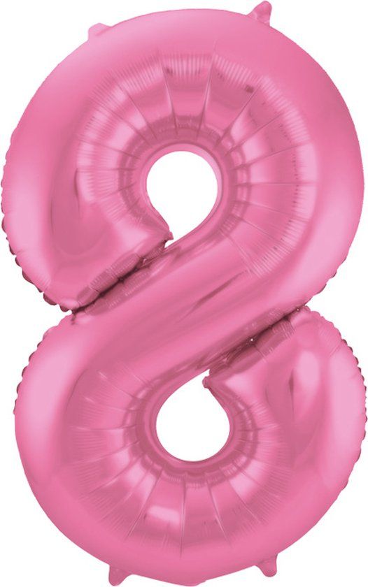 Folat - Folieballon Cijfer 8 Roze Metallic Mat - 86 cm