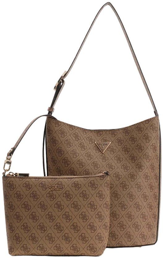 GUESS schoudertas Meridian II Bucket Bag Latte Logo Lichtbruin