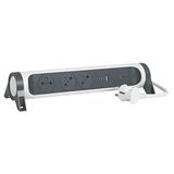 LEGRAND - Draaibare stekkerdoos met led-controleschakelaar en overspanningsbeveiliging - 3 stopcontacten met aarding + USB-C stekker + USB-A-stekker - kabel 1,5 m - wit en donkergrijs