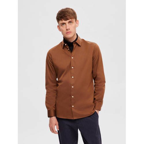 SELECTED HOMME SLHSLIMETHAN Slim Fit Overhemd - Bruin